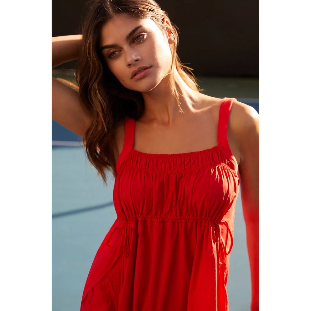 Daily Practice by Anthropologie Keeseville Red Smocked Midi Dress Small - Picture 3 of 9